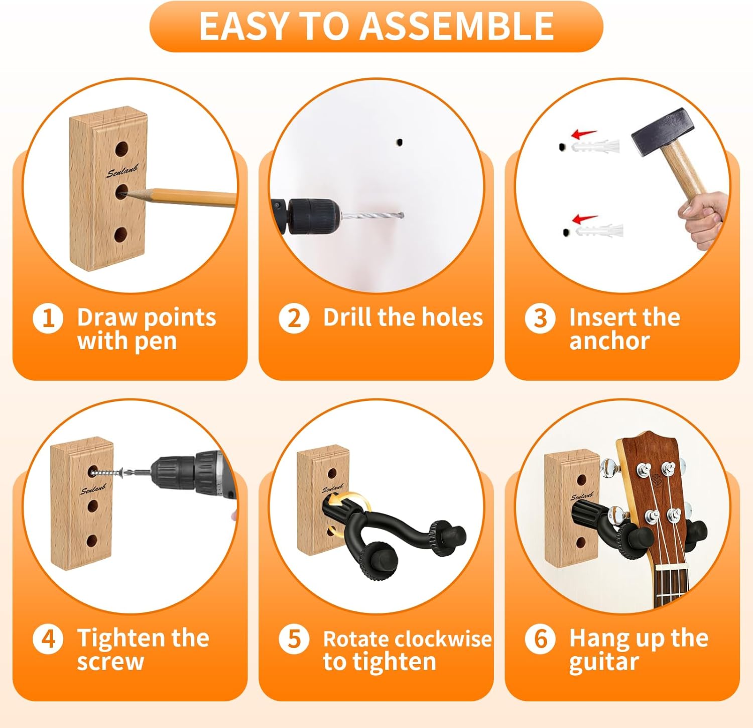 Guitar Wall Mount, Black Walnut Wood Guitar Hanger, U-Shaped Guitar Wall Hanger Mount, Guitar Holder Hook Stand Wall for Acoustic, Electric Guitar, Banjo (Natural Wood Color-1 Pack) image 5