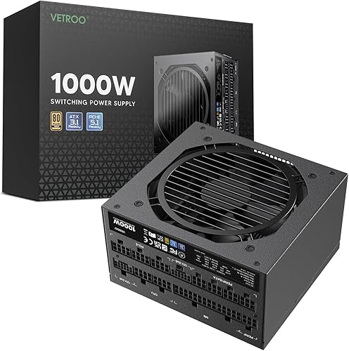 Miniatura 12 de Vetroo Fuente de alimentación blanca de 1000W ATX 3.1 Ready Dual PCIe 5.1, 80 Plus Gold totalmente modular, modo ecológico con ventilador FDB