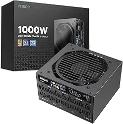 Vetroo Fonte de alimentação preta de 1000W ATX 3.0 Ready Dual PCIe 5.0, 80 Plus Gold Full Modular, tamanho compacto, capacitores japoneses de 105 °C, modo ecológico com ventilador FDB de 120 mm,