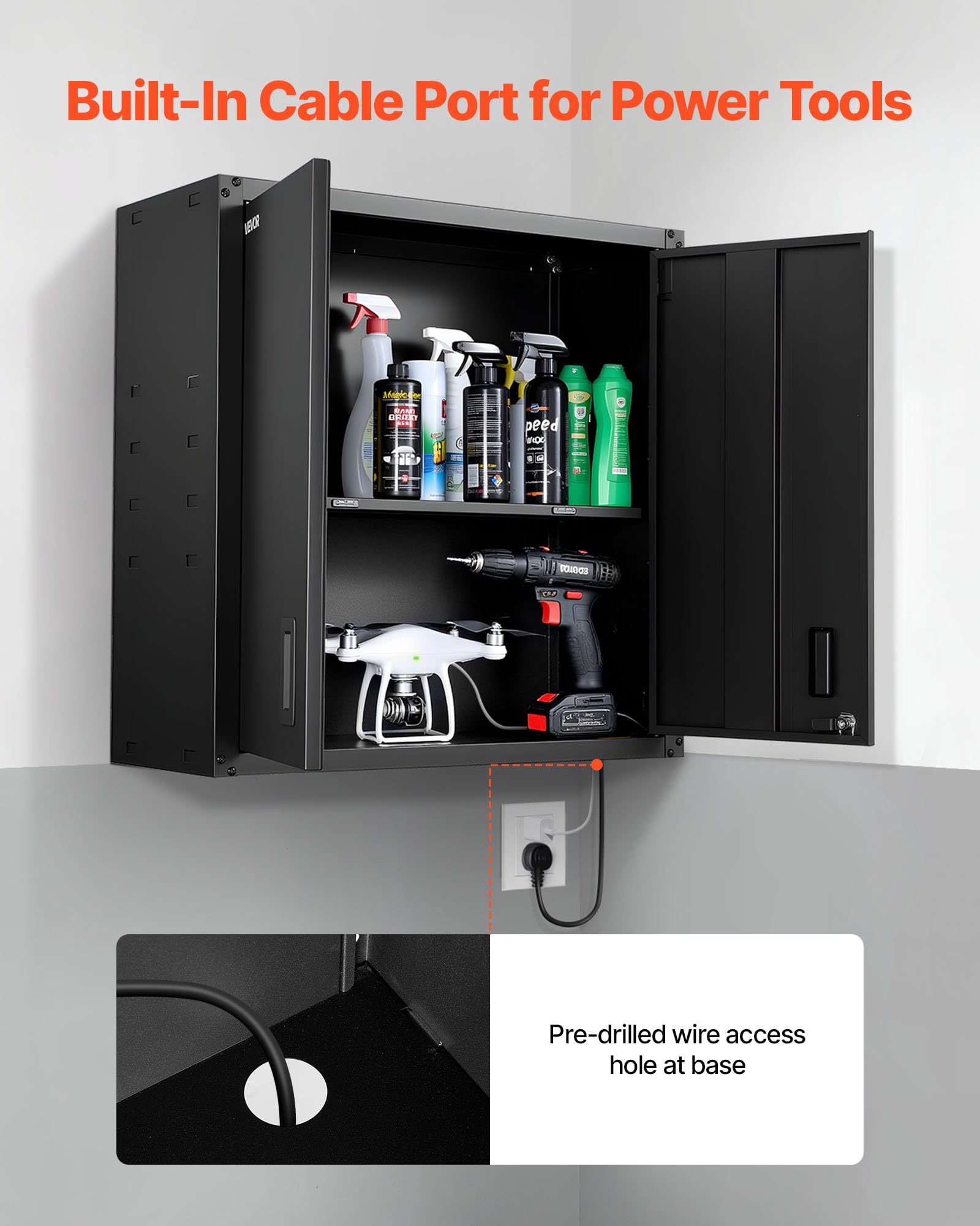 VEVOR Armario de Pared para Taller, 762 x 310 x 762 mm, Armario de Herramientas de Metal Colgante de Pared, con Puerta con Cerradura, Capacidad de 108,86 kg, para Garaje, Sótano y Almacén, Negro