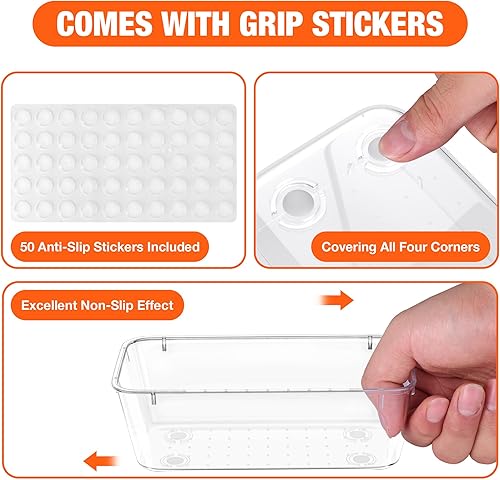 Miniatura 6 de ValueMax Juego de 9 organizadores de cajones de plástico transparente con almohadillas antideslizantes, organizador de cajones de escritorio de 3