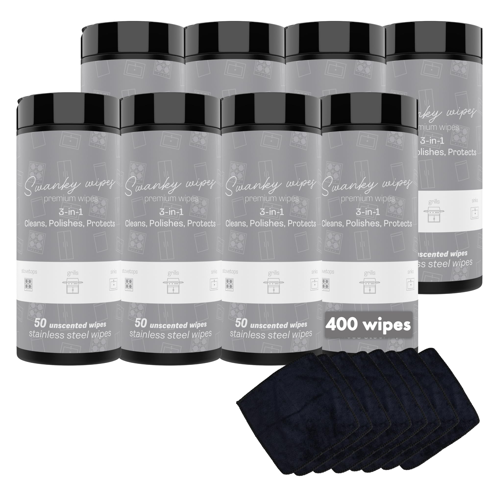 Swanky Stainless Steel Cleaner Wipes - Grime &amp; Grease Remover Kitchen Cleaning Supplies - Clean &amp; Shine, For Stove Top, Refrigerator, Sink, Oven, &amp; Household Appliances - Canister, 400 Count