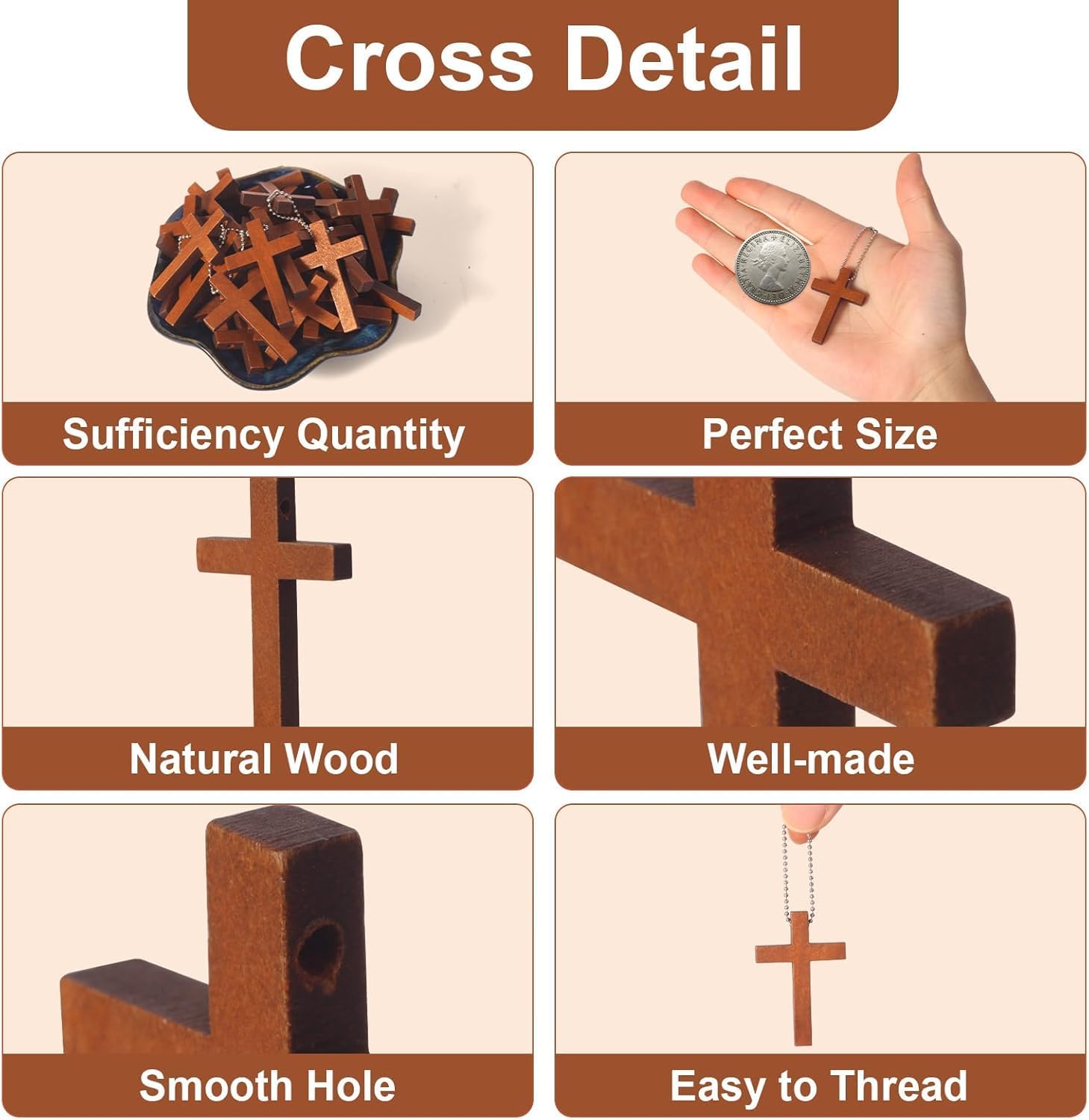 1 Box 63/70/120 Pack Small Wooden Pocket Cross Charms Keychain, Natural Mini Wooden Crosses Pendants for Church Praying,Easter, Christian Gifts, Crafts for DIY Handmade Decorative, Keychains - Image 2