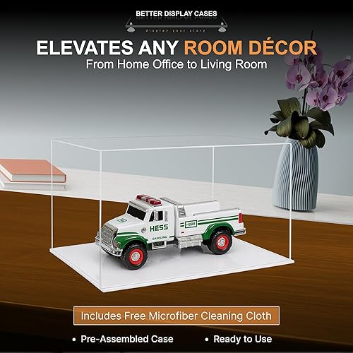 Vista 136 de Better Display Cases Versátil vitrina de acrílico transparente - Caja rectangular grande con base blanca 18" x 12" x 3" (BK09)