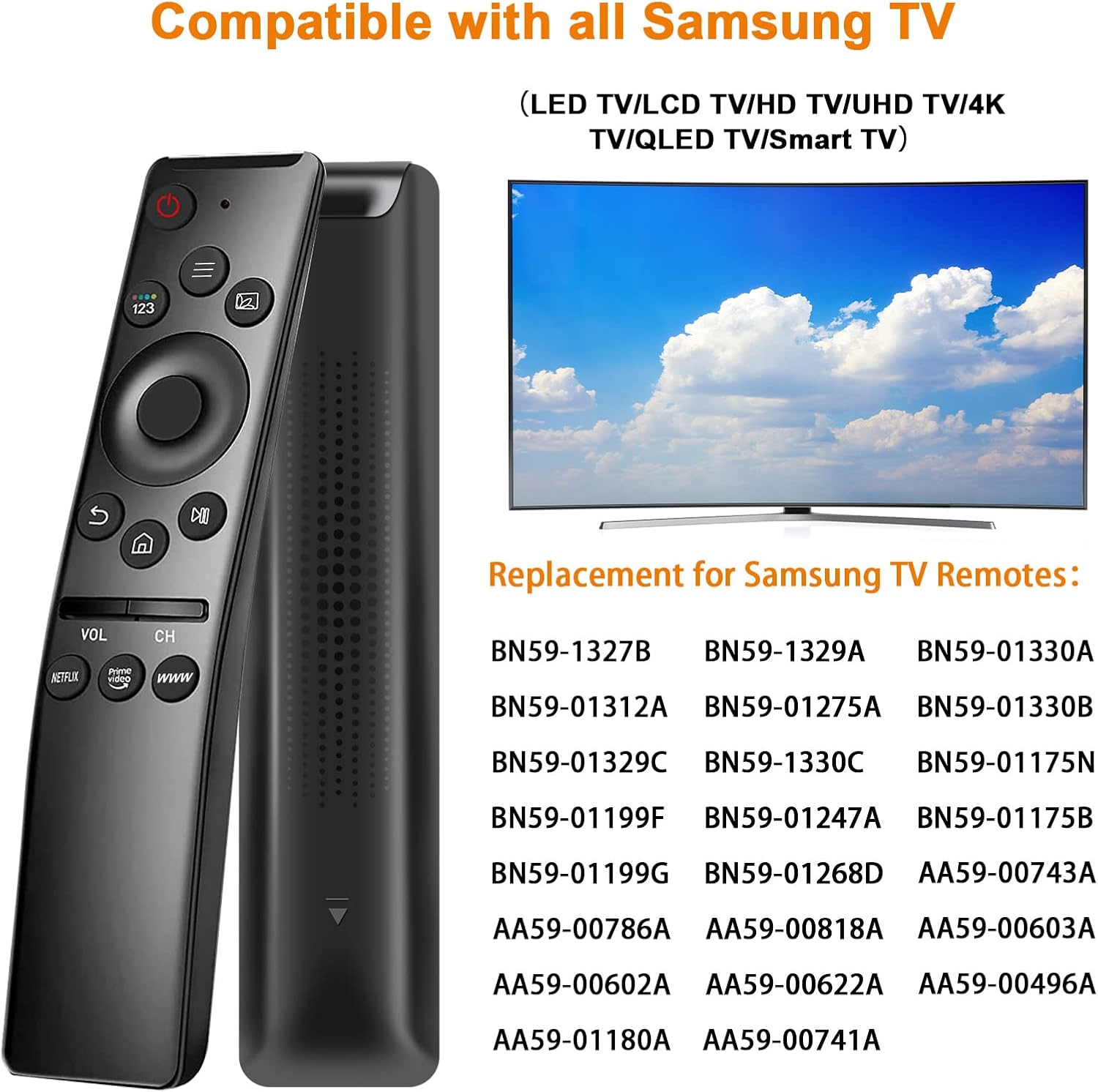 New Replacement Remote Control BN59-01242A BN59-01259D IR Remote Control Fit for Samsung Smart TV No Setup Required TV Compatible Universal Remote Control, with Prime Video NETLFIX One Button 1pc