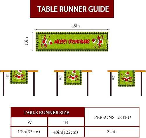 Miniatura 7 de Camino de mesa de Navidad de lino verde mantel de Navidad Navidad invierno vacaciones hogar cocina comedor decoración de mesa de 13 x 90 pulgadas
