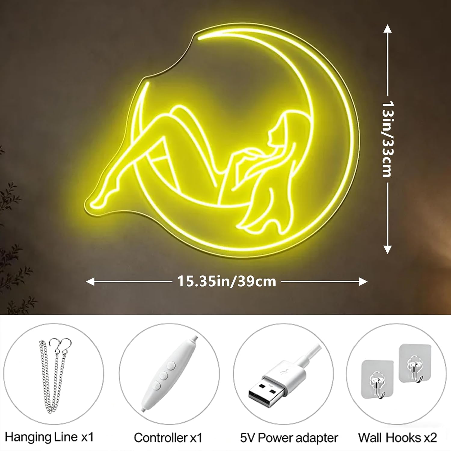 Moon Girl Neon Sign Custom LED Wall Decor Celestial Woman Design 15.3x13in image 3