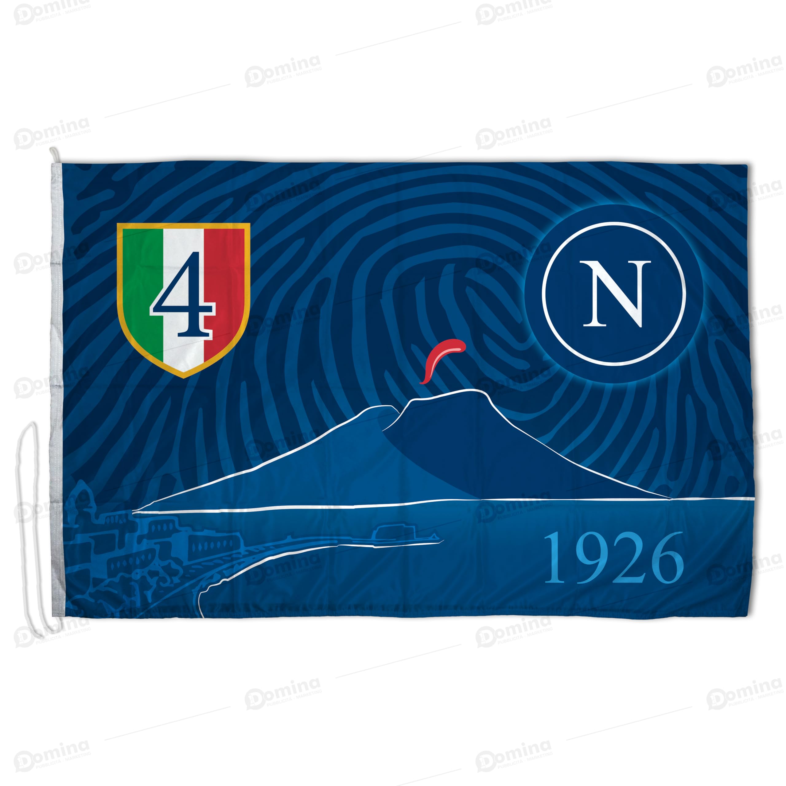 Bandiera Scudetto Napoli 150x100 cm in Tessuto Nautico, Bandiera del Napoli Calcio 1926, Dotata Di Cordino, fettuccia di rinforzo e Cucitura Perimetrale