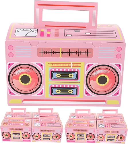 SAFIGLE 12 cajas de dulces con cinta de casete retro para fiestas temáticas de los años 80, recipientes de papel para golosinas de cumpleaños