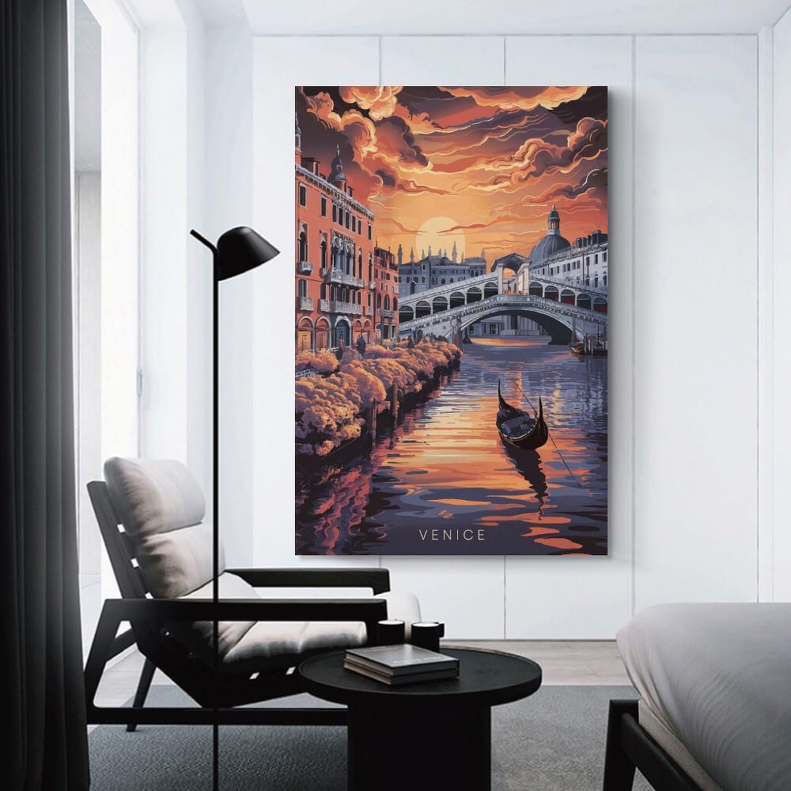 Junmoney Canvas Wall Picture Venice Sunset Gondola, 24x36inch(60x90cm), for Hallway, Bedroom Or Modern Interiors, Home Decor Gift with Stylish Appeal
