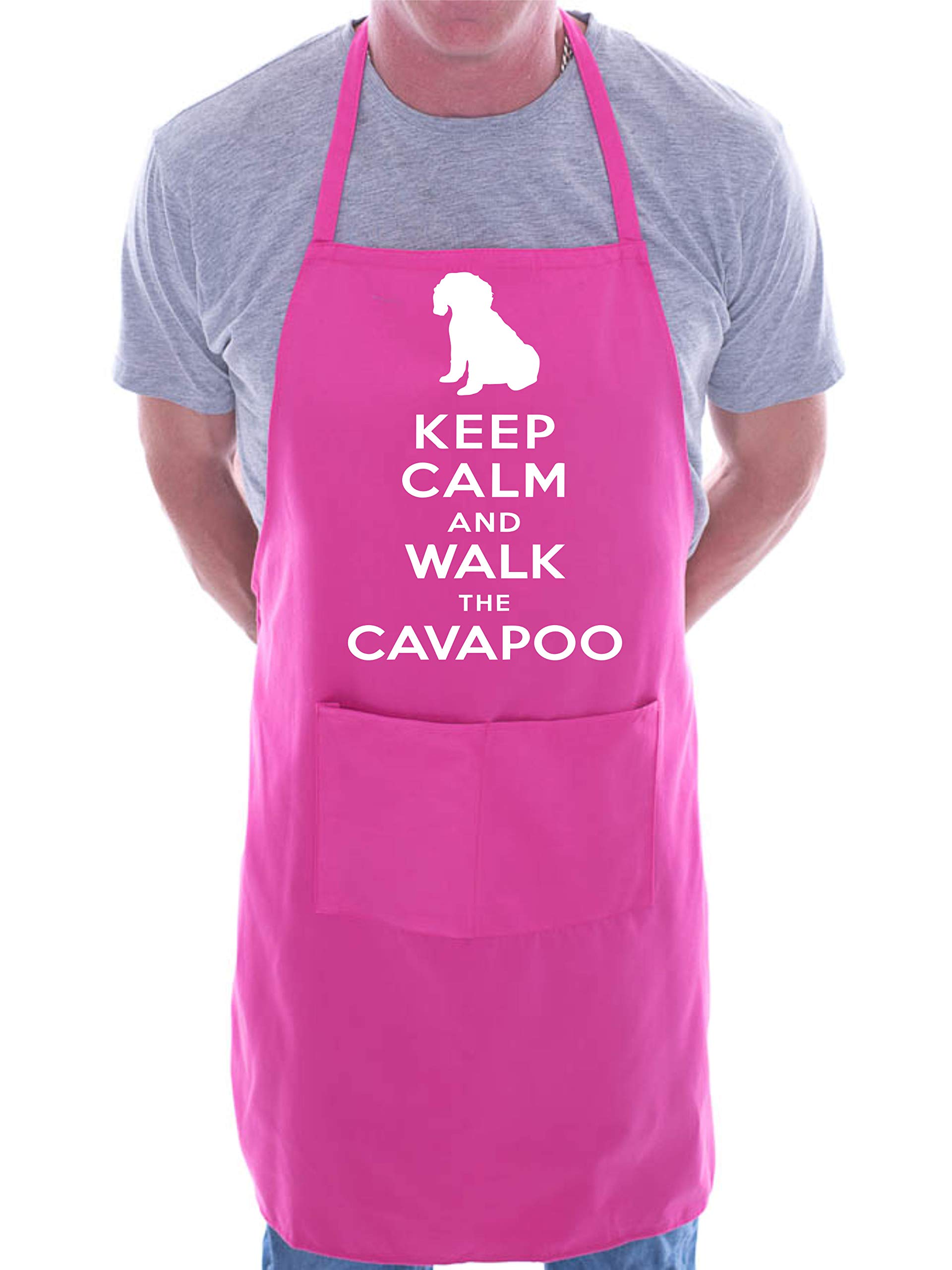 Print4u Men's Pink Apron Bbq Novelty Cooking Keep Calm And Walk Cavapoo Dog