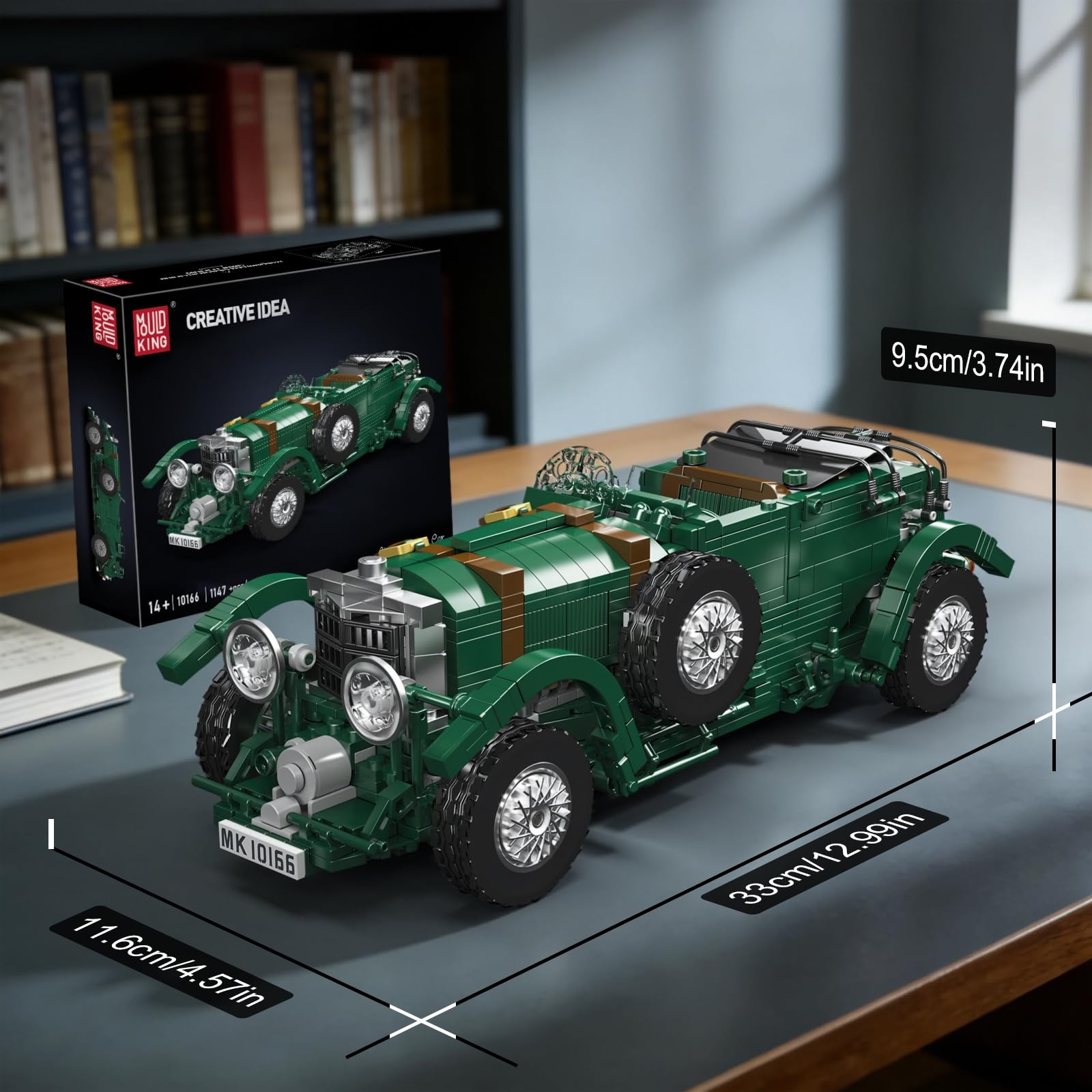 Mould King 10166 Modelo de bloques de construcción de coche antiguo, 1147 piezas Tecnología Versión estática Retro Racing Car Kit de construcción, Vintage Racing Auto Bloques de sujeción Juguetes para