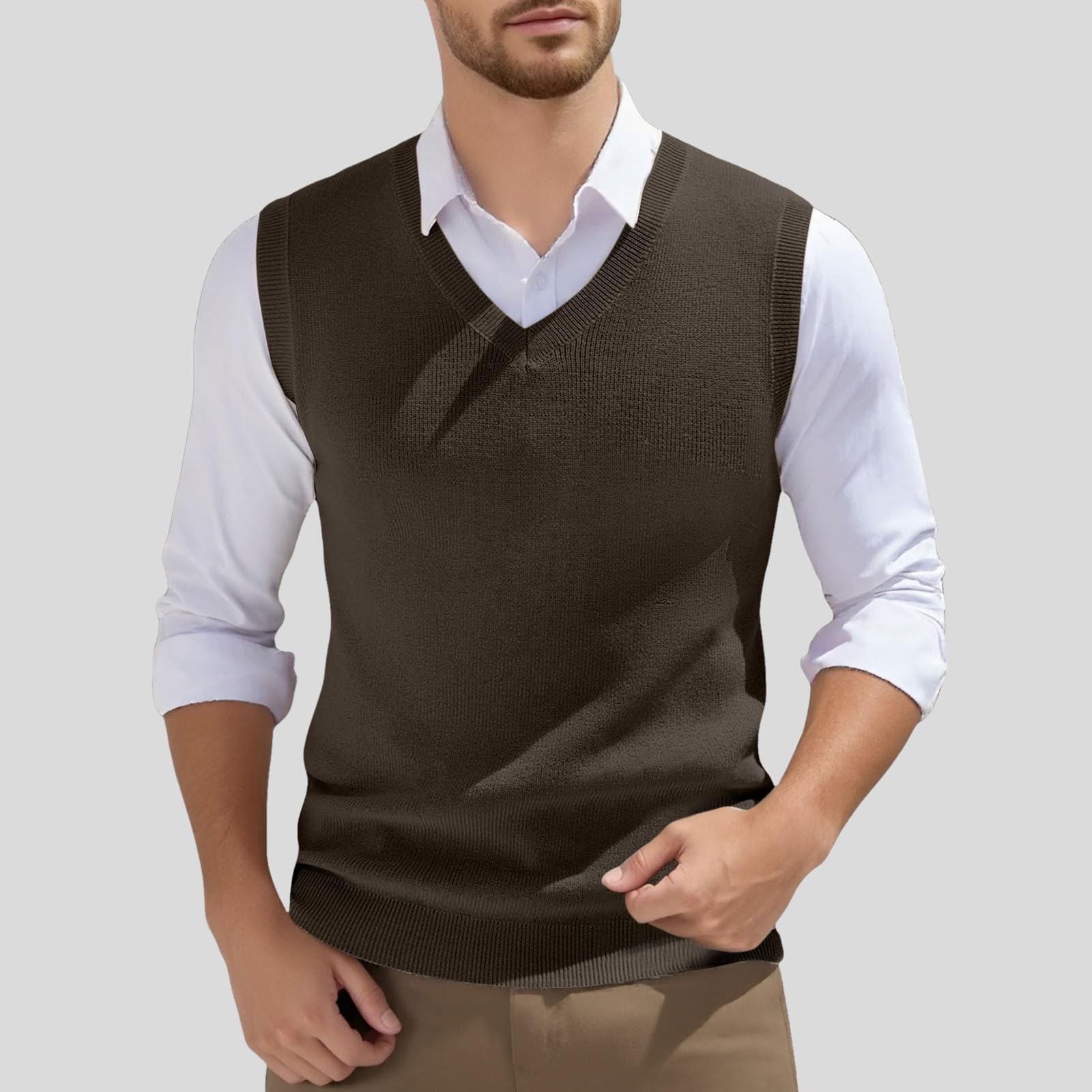 Jersey sin Mangas Hombre Invierno Chaleco Hombre Casual Algodon Suéter con Cuello en V Jerséis Esencial Chaleco de tejido de punto Hombre Traje Chalecos de Vestir Elegante de Fiesta Color