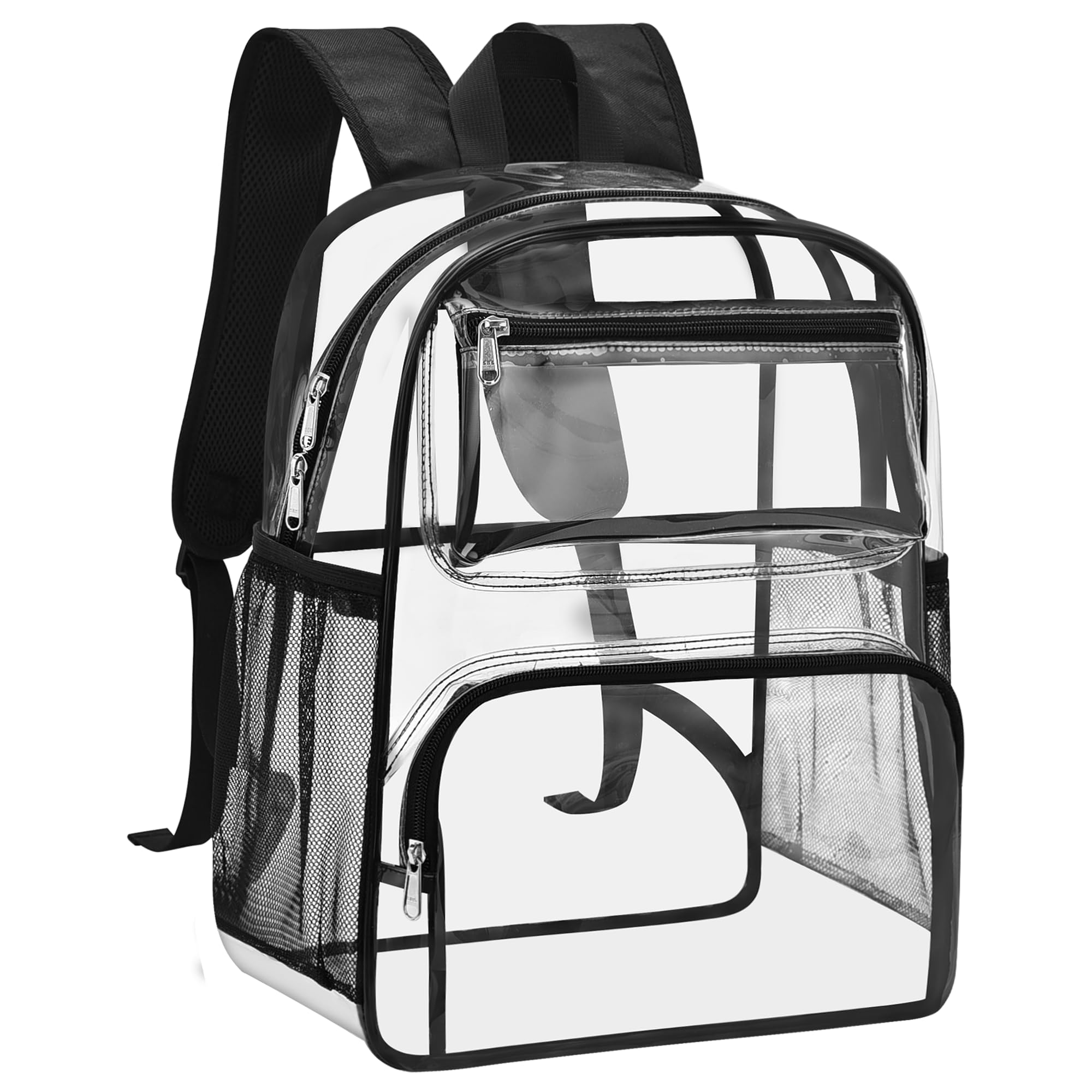 MAY TREE Clear Backpack Stadium Approved, 12x10x6 Small Clear Bag, Black-XL