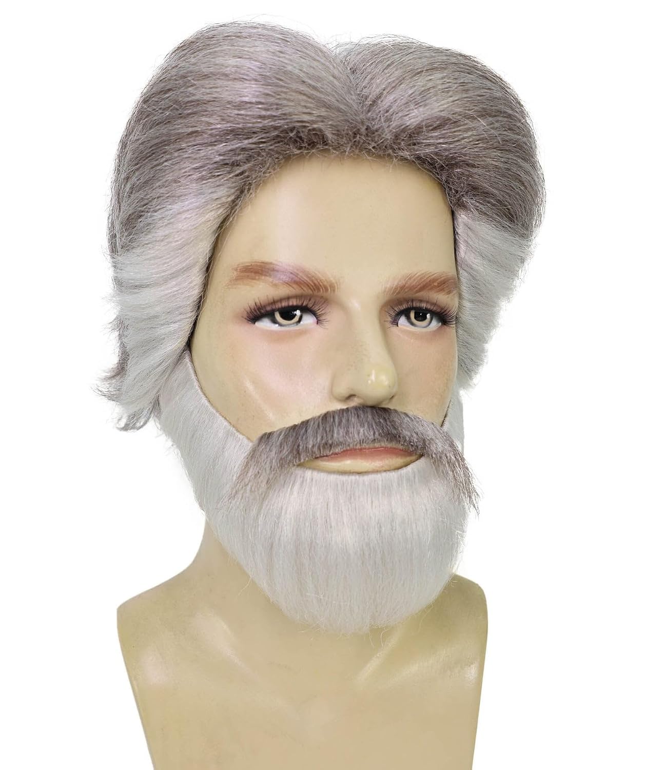Adult Men’s Franco Culture Modern Grey Wig, Mustache & Beard Set – Synthetic Flame-Retardant Fiber Costume Kit | Breathable Capless Cap for Halloween, Cosplay & Stage Parties