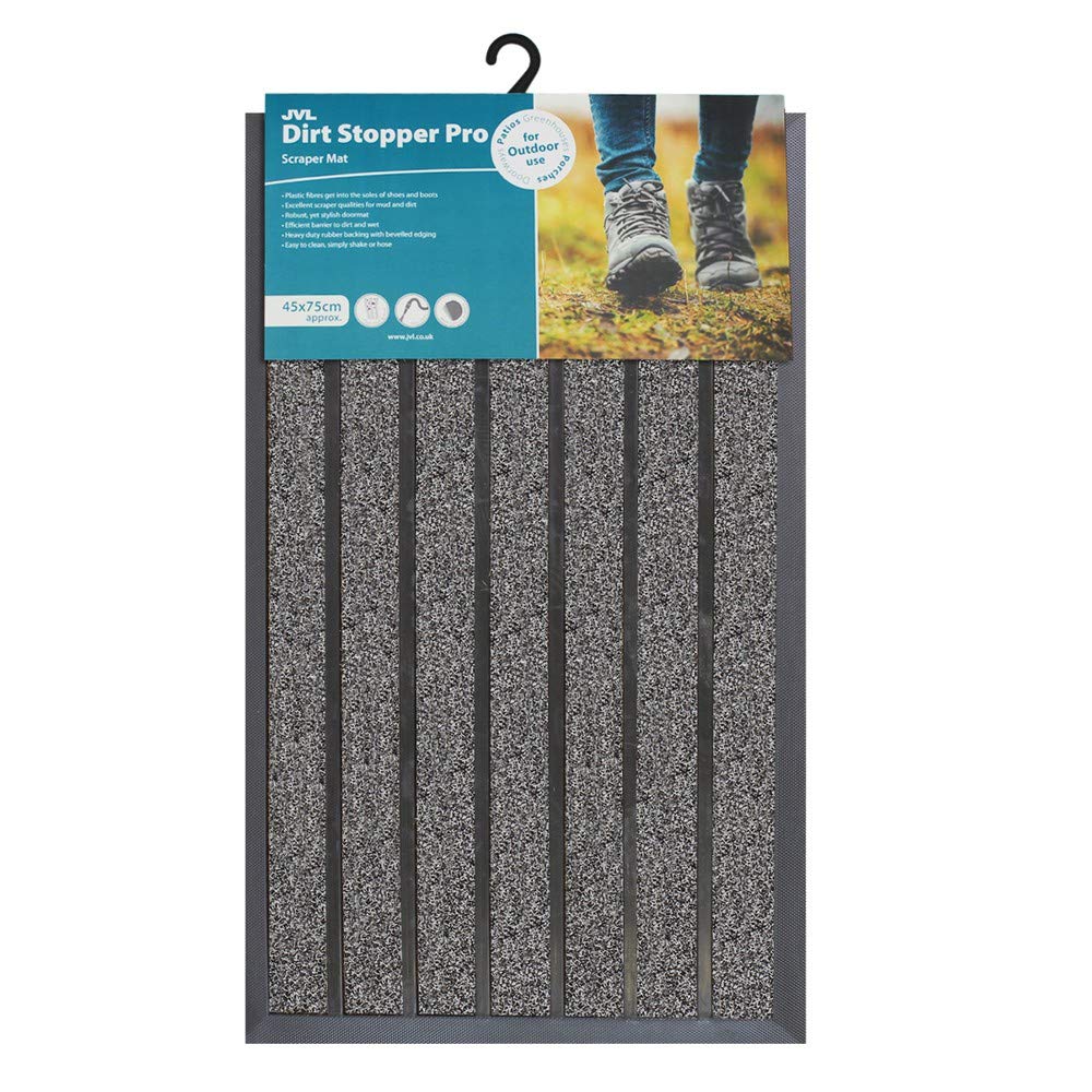 JVL Dirt Stopper Pro Rectangular Scraper Entrance Door Mat, Grey