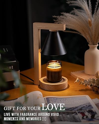 Miniatura 2 de MT2314 - Lámpara calentadora de velas negra con madera maciza, lámparas regulables para cera perfumada, compatible con velas de tarro grande, 2