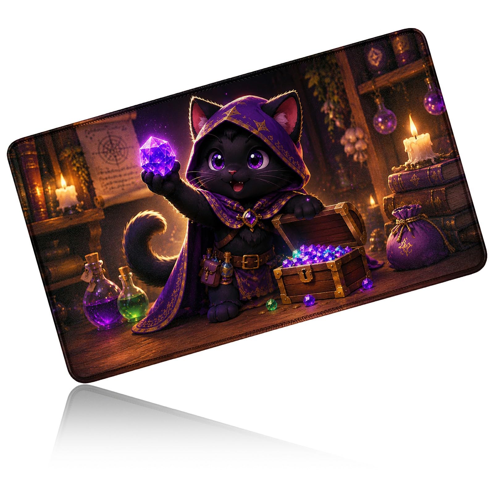 Dikoer for MTG/TCG Playmat 24" x 14" Commander Deck Mat, Purple Crystal Cat