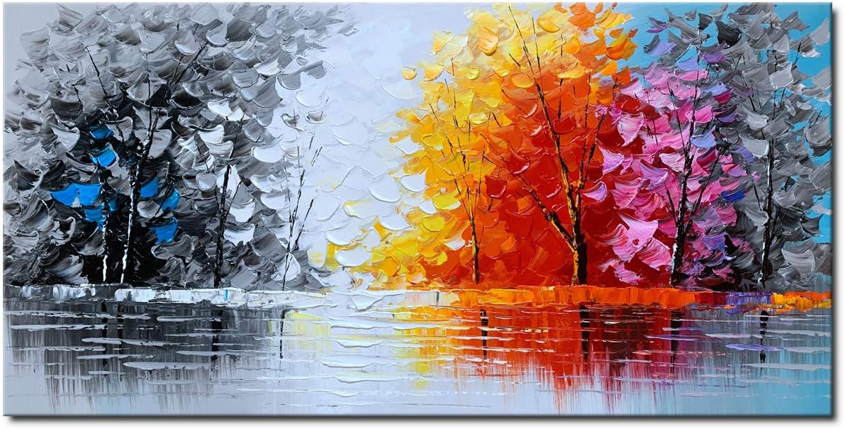 Hand Painted Large Textured Tree Oil Painting on Canvas Abstract Landsape Wall Art for Home Decor