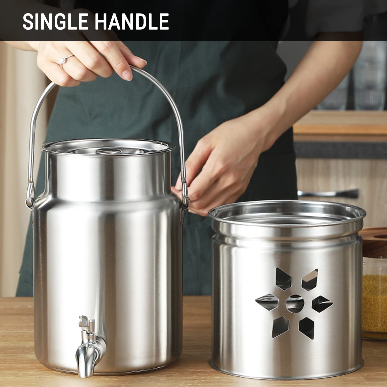 AIZYR Lata De Leche De Acero Inoxidable 304 - Calentador De Bote De Leche con Grifo, Base para Bandeja De Combustible Y Manija para Buffet/Dispensador De Bebidas para Fiestas,5L