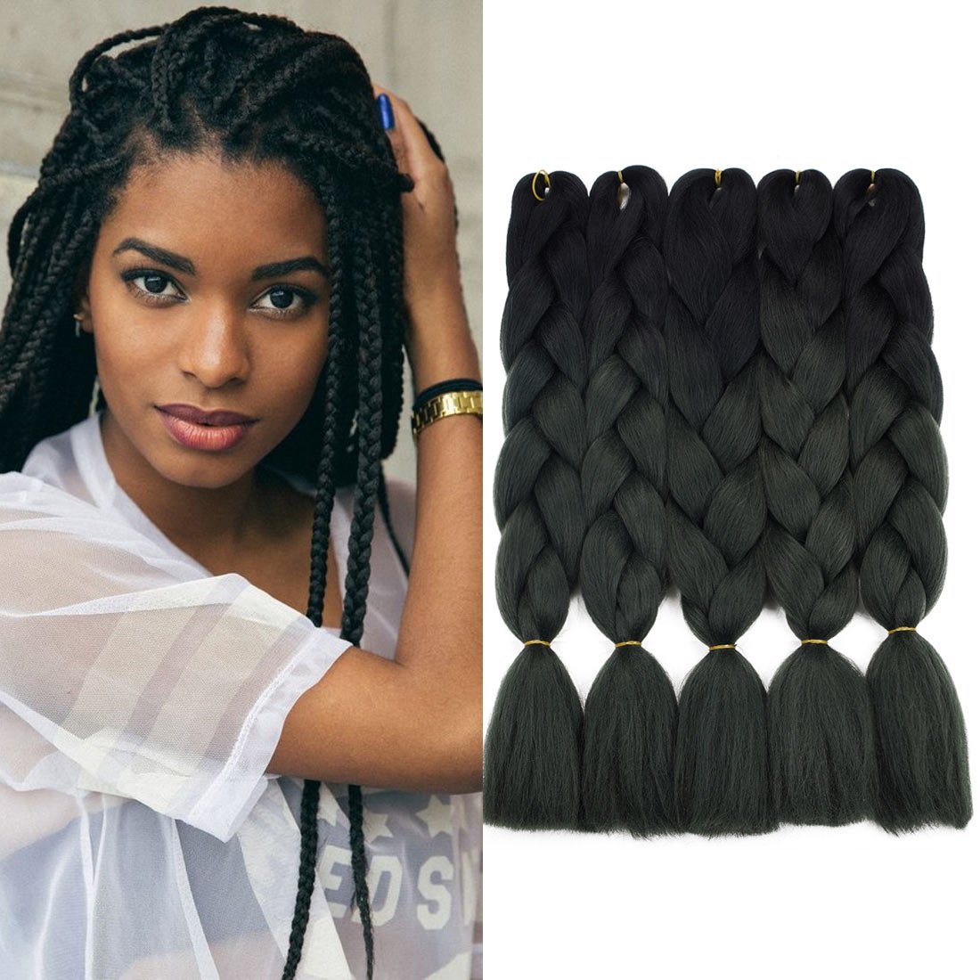 Buy Crochet Braids Ombre Jumbo Braiding Hair Extensions Synthetic Yaki Straight 5 Pieces 2 Tone