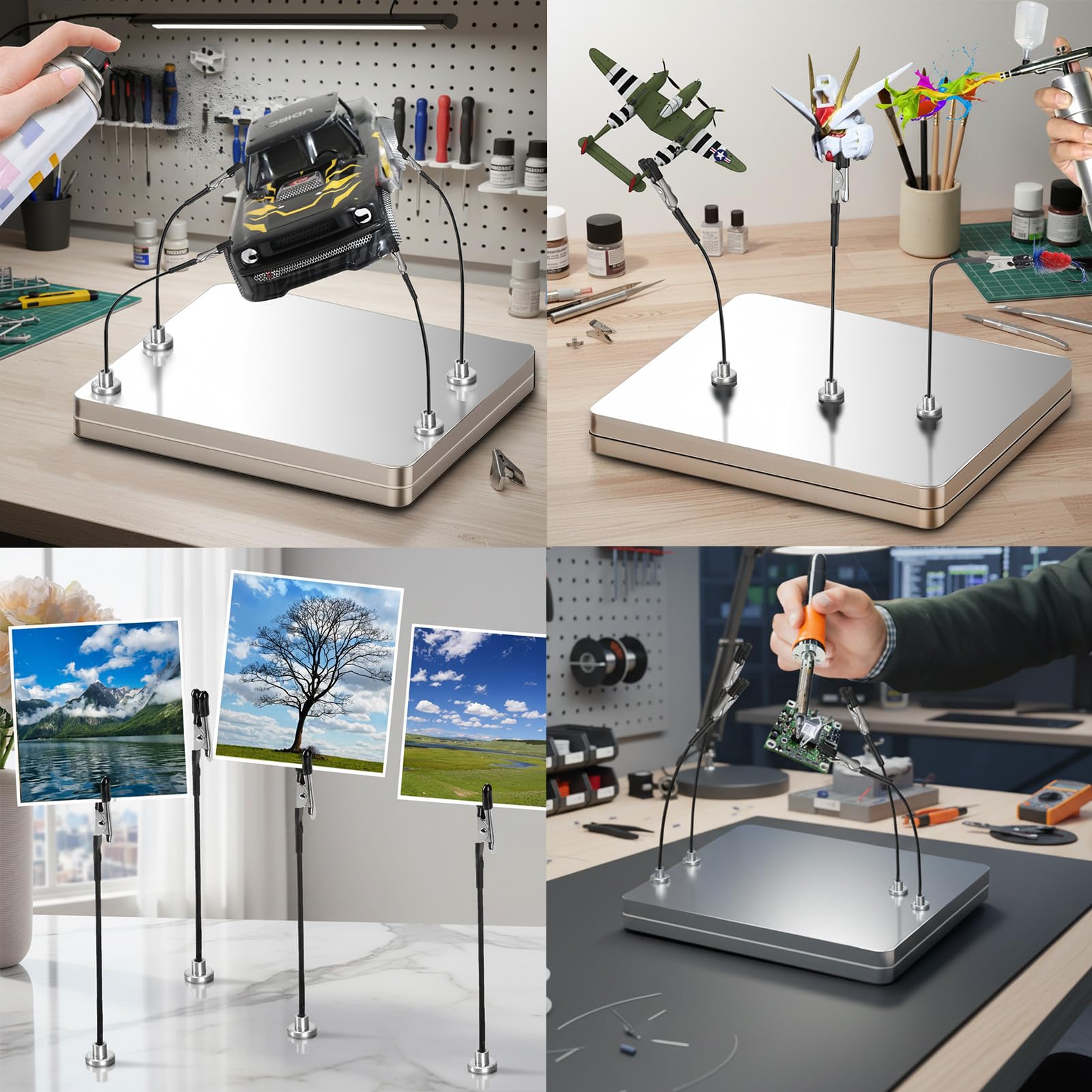 Professionelle Magnetische Dritte Hand Löthilfe, 10x Krokodilklemmen mit Eisenbox, 360° Schwenkbarer Arm & Starke Magnetbasis (>500g) für Löten, Modellbau, Elektronik
