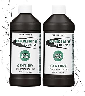 Dakin's Solution Quarter-Strength 0.125% Sodium Hypochlorite Wound Cleanser for Acute and Chronic Wounds, Non-cytotoxic Antimicrobial No-Rinse Gentle Formula, Home or Clinical Use, 2-Pack 16 oz