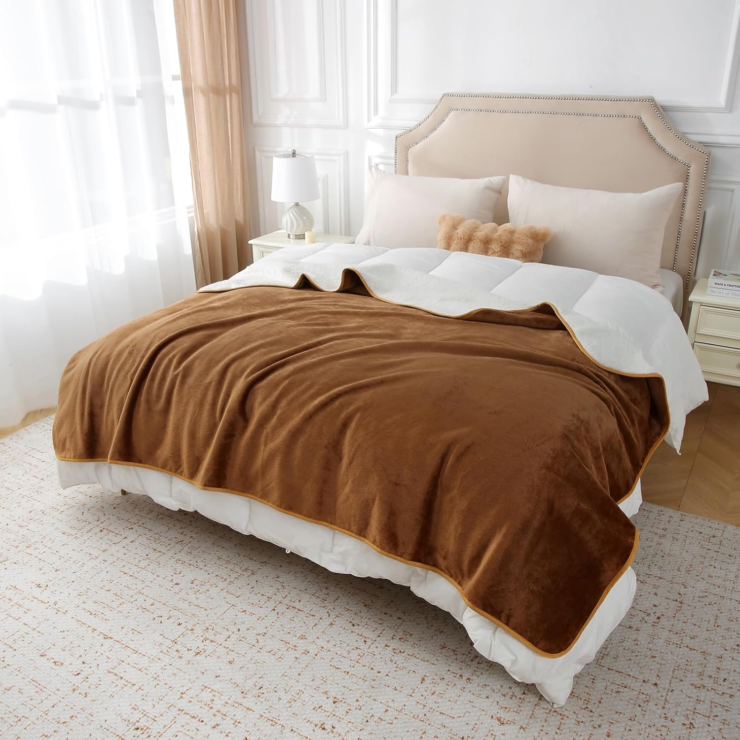 MERRYLIFE Waterproof Throw Blanket for Bed Couch Reversible Absorbent Spills Stain Leak Proof Dog Liquid Pee Proof Bed Furniture Protector (Camel, 60"*80")