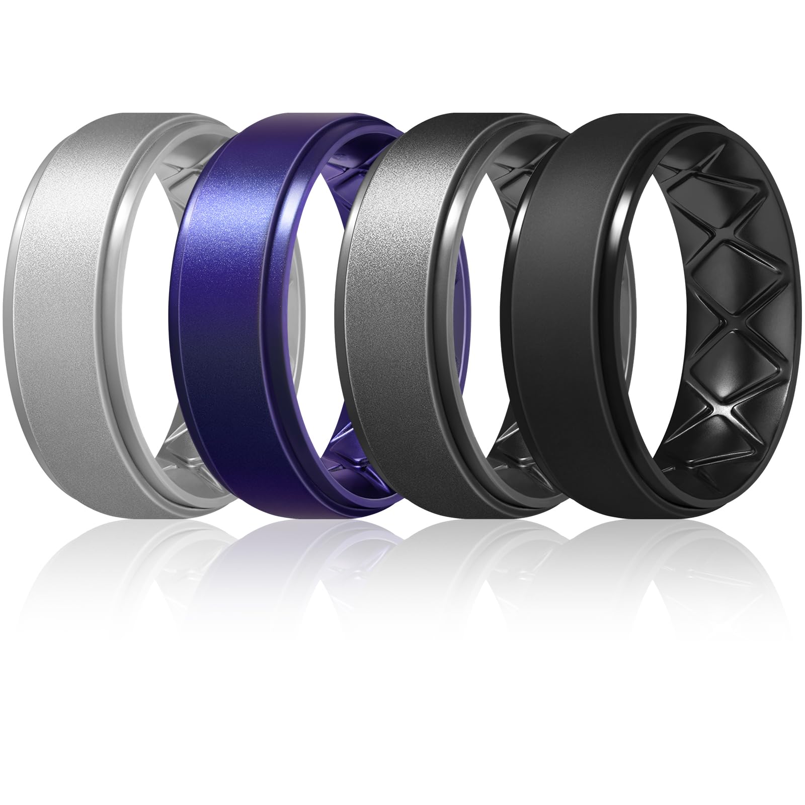 Egnaro Men's Rings 8.5mm Wide-2mm Thick Inner Arc Ergonomic Breathable Rubber Wedding bands-Hypoallergenic for Gym/Outdoor/Gift((1-7 Variety Pack with