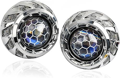 Miniatura 6 de YUFANYA Mini lente de proyector bi-xenón de 2.5 pulgadas con cubiertas de ojos de ángel RGB, lente azul panal, universal para motocicleta H1 H4 H7