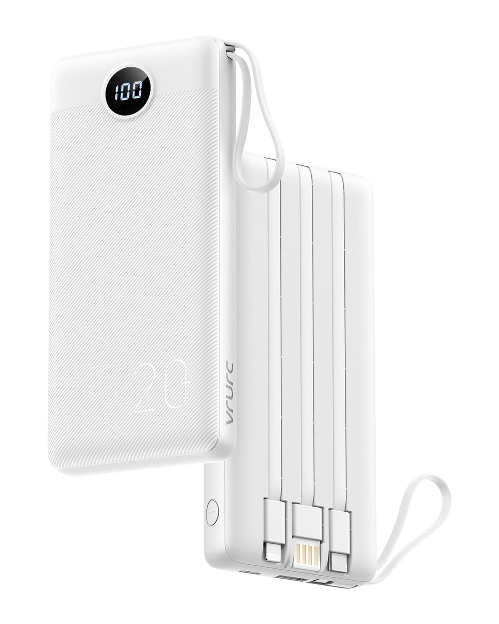 VRURC Powerbank 20000mAh mit Kabel USB C Power Bank Schnelles Aufladen 22.5W Tragbares Ladegerät Fast Charging mit LED Display Externer Handyakkus Kompatibel mit iPhone, Huawei
