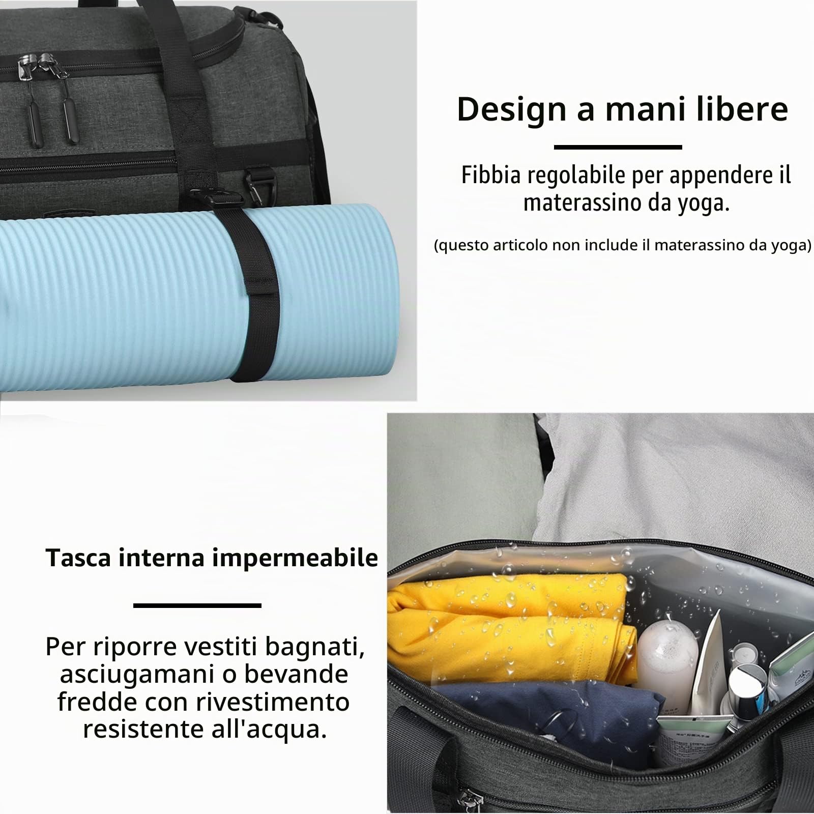 Lubardy Borsone Palestra Uomo Donna 55L Impermeabile Borsone da Viaggio Grande con Asciugamano Palestra e Scomparto Scarpe Duffel Bag Borsa Sportiva Nuoto Nero
