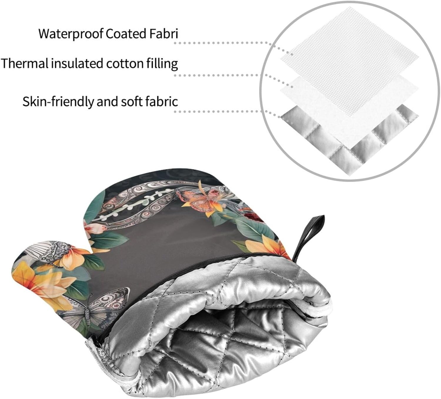 Butterflies and Garland Images Oven Mitts and Pot Holders Sets of 4 Heat Resistant Kitchen Oven Mitts with Hot Pads Non-Slip Oven Gloves Washable Potholders for Cooking BBQ Baking Grilling