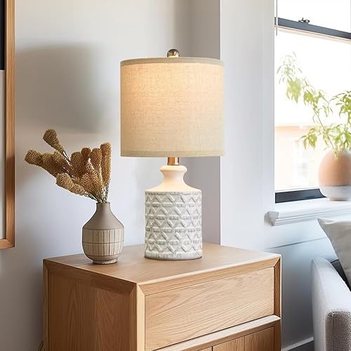 Miniatura 5 de PoKat Juego de 2 lámparas de mesa de cerámica blanca de 18 pulgadas para sala de estar, pequeña junto a la lámpara, dormitorio, mesita de noche,