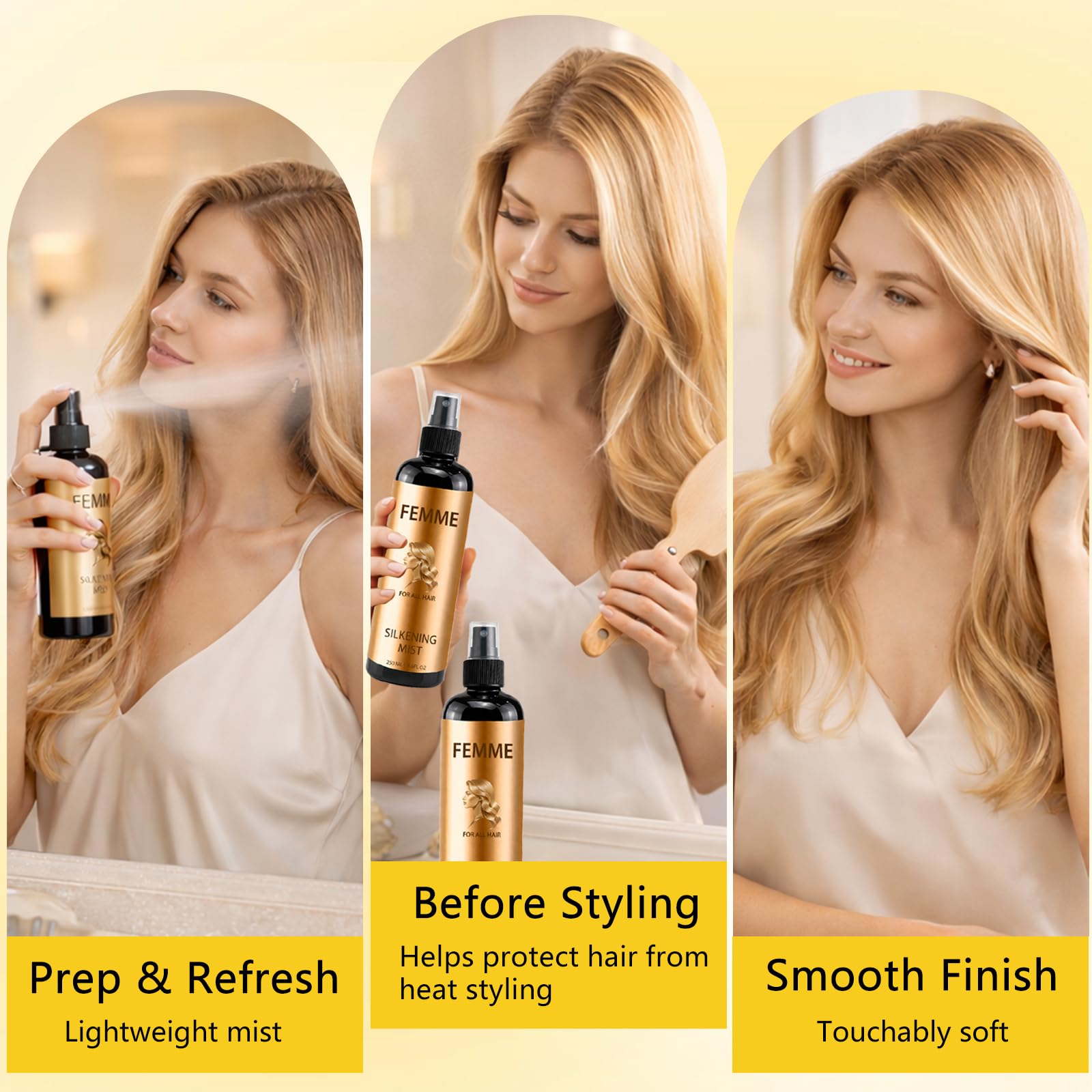 FEMME Silkening Hair Mist Leave-In Spray for Smooth, Soft Hair, 8.8 Fl Oz
