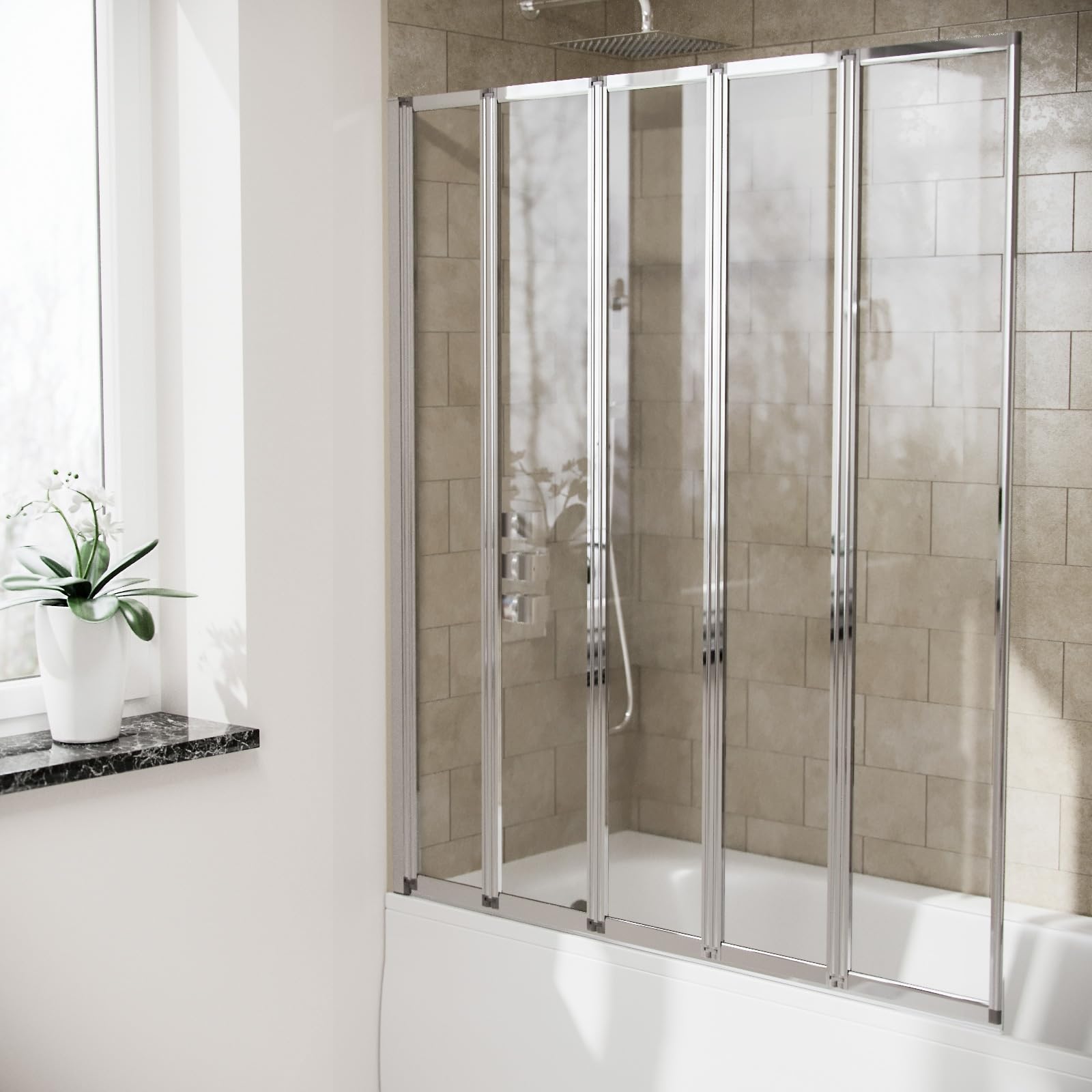 Nes Home 1200 x 1400mm 5 Fold Folding Bath Shower Glass Door Screen Panel