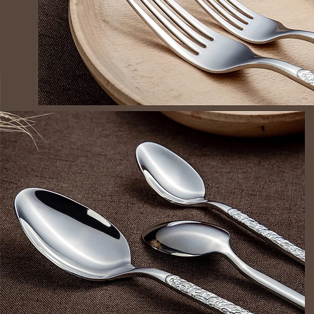 Besteckset, 42-teiliges Besteckset aus Edelstahl mit europäischer Prägung | Retro-Geschirrset Messern, Gabeln und Löffeln(Silver)