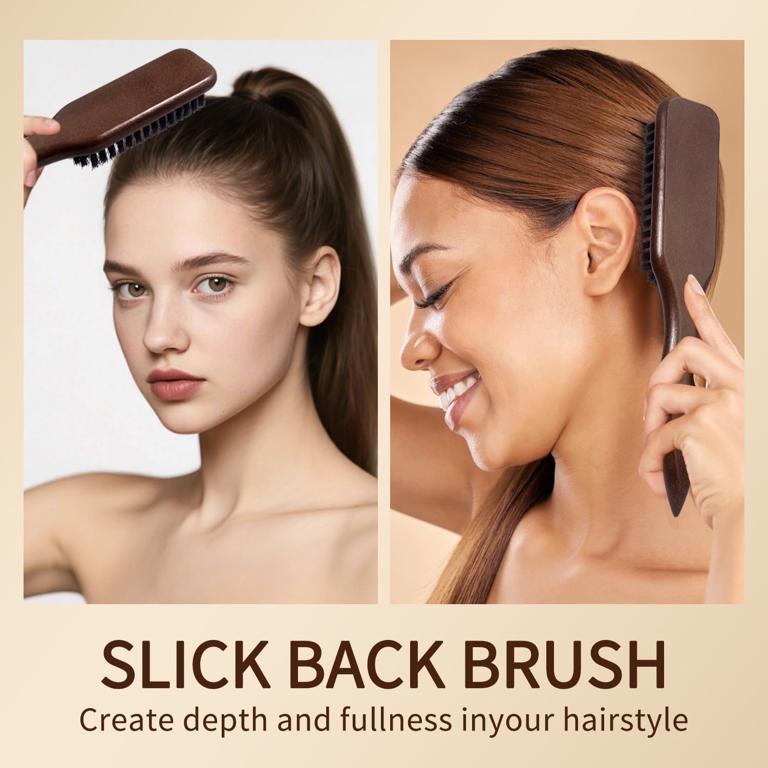 Cepillo de pelo de cerdas de jabalí, peine de estilo con mango de madera para hombres y mujeres, suave, pule y coloca el cabello plano para crear peinados elegantes sin encrespamiento, perfecto para