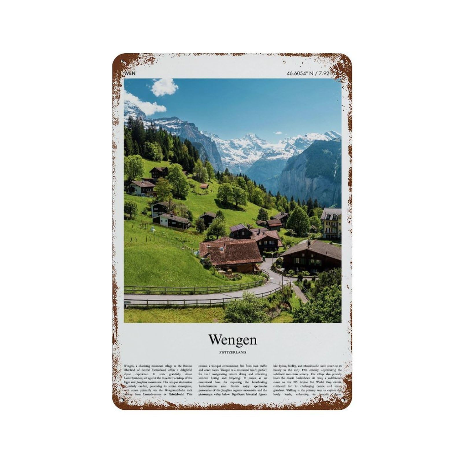 xiaoxiaoshen Wengen Switzerland City Scenery Wall Decor Art Metal Tin Poster Modern Home Decor Art Home Bar Shop Decorations Vintage Sign 30x20cm