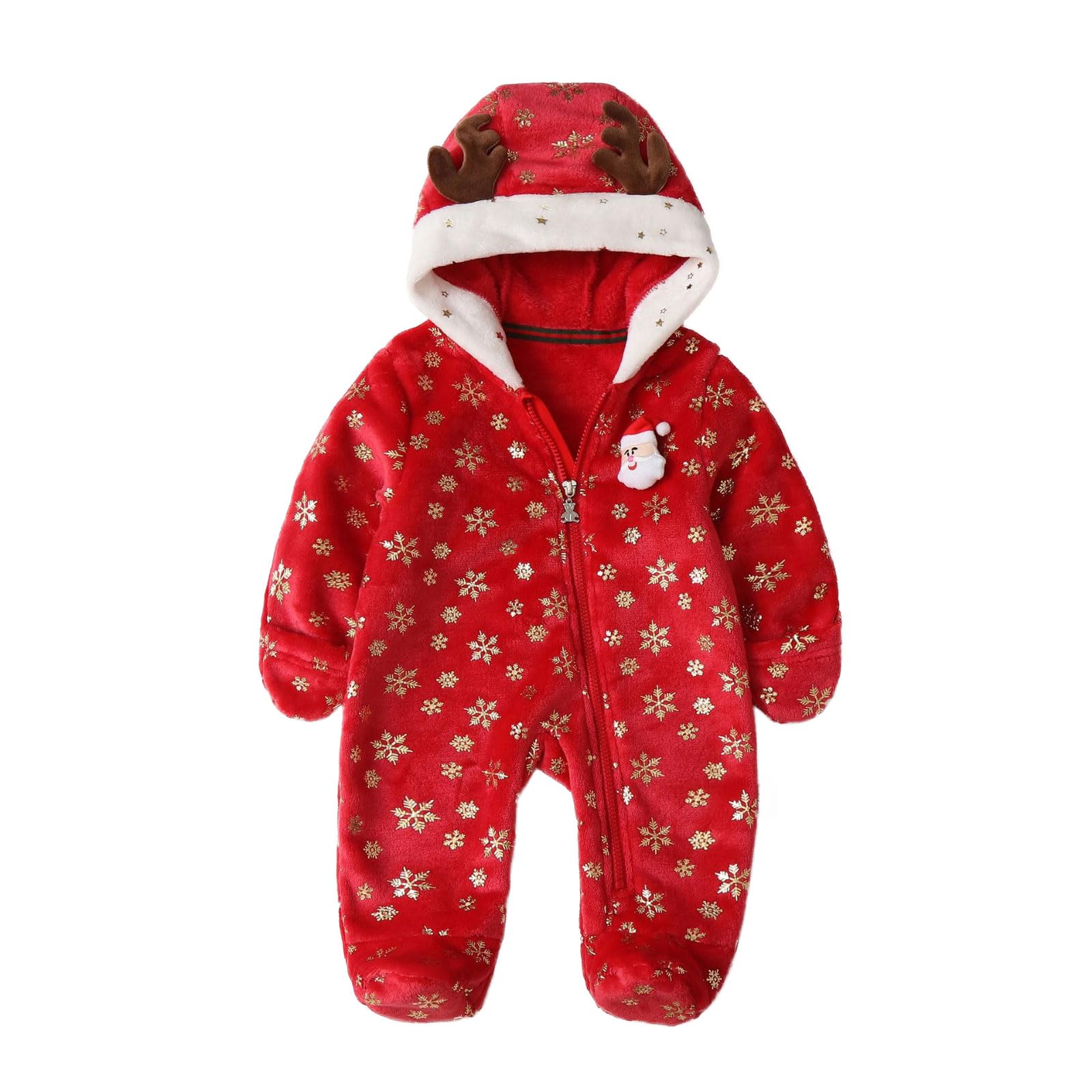 Baby Boys Girls Hooded Footies Newborn Christmas Outfit Star Sequined Zip Up Romper Bunting with Elks Antlers