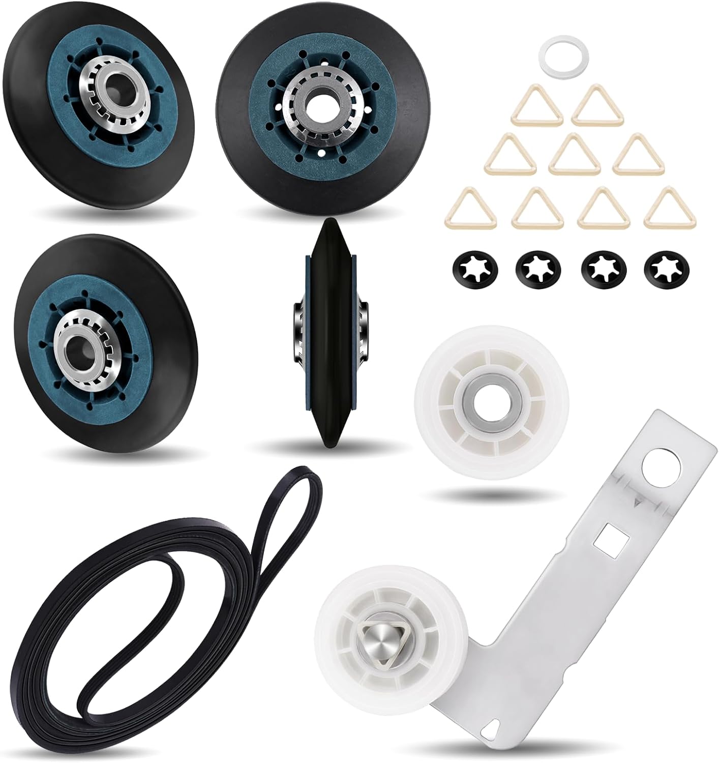 WED9400SW2 WGD9200SQ0 Dryer Drum Roller Repair Kit Fit for Whirl-pool WED9550WW1 WED9050XW1 GEW9250PW1 WED8000DW4 WED7800XW0 GEQ9800PW0 WED9470WW2 GEW9250PW0,with Dryer Drum Roller Kit & Idler Pulley