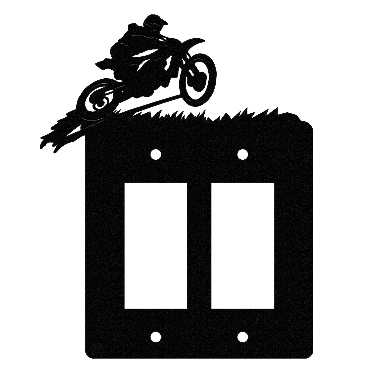 Motocross Off-Road Dirt Bike Double Gang Light Switch Wall Plate (Double Rocker (GFCI), Black)