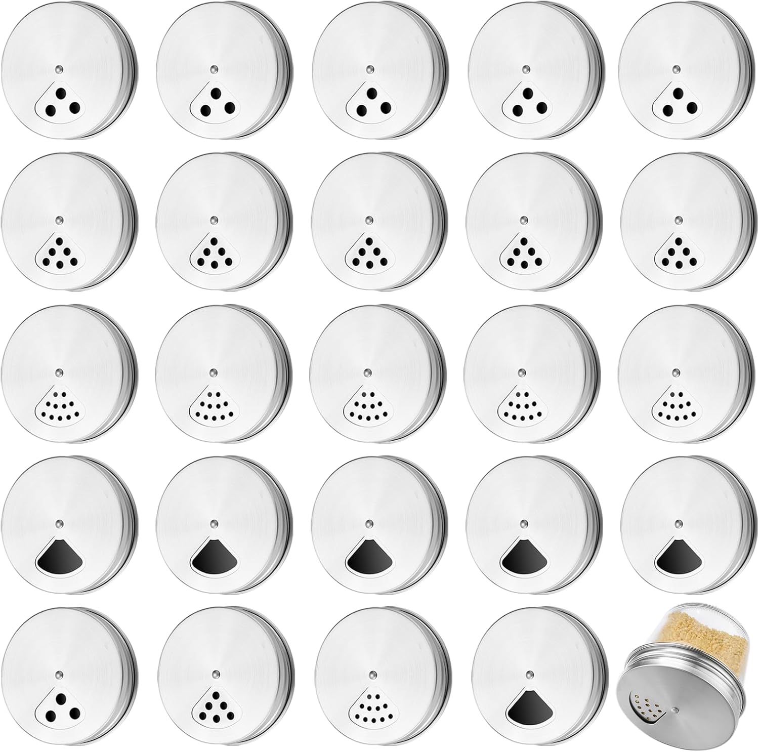 24 Pack Adjustable Spice Shaker Lids for Regular Mouth Mason Jars Stainless Steel Mason Jar Seasonings Dispenser Lids with Shaker and Pour Options for Salt Sugar Flour Seasonings(2.76 Inch)