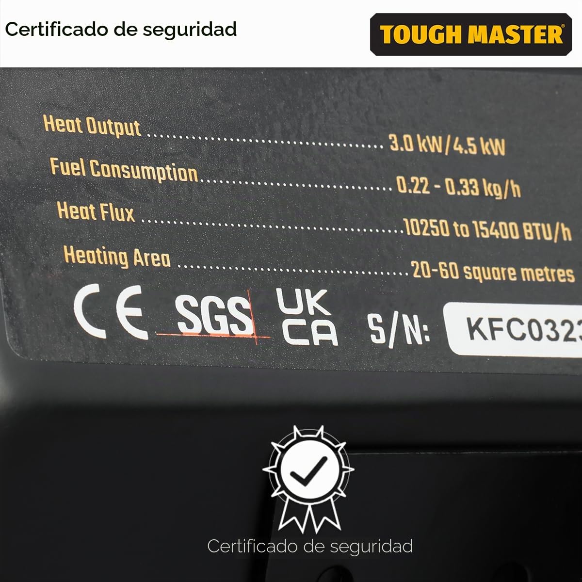 Calentador de gas portátil de 4,5 kW, calentador de gas con área de calefacción de 20 a 60 m², calefacción ajustable, manguera de 70 cm, regulador de presión de 37 mbar, calentador de espacio de