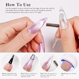 Imtiti Cat Eye Gel Nail Polish, 15ml Hot Pink Crystal Glitter, Magnetic, Holographic, UV LED Manicure Set