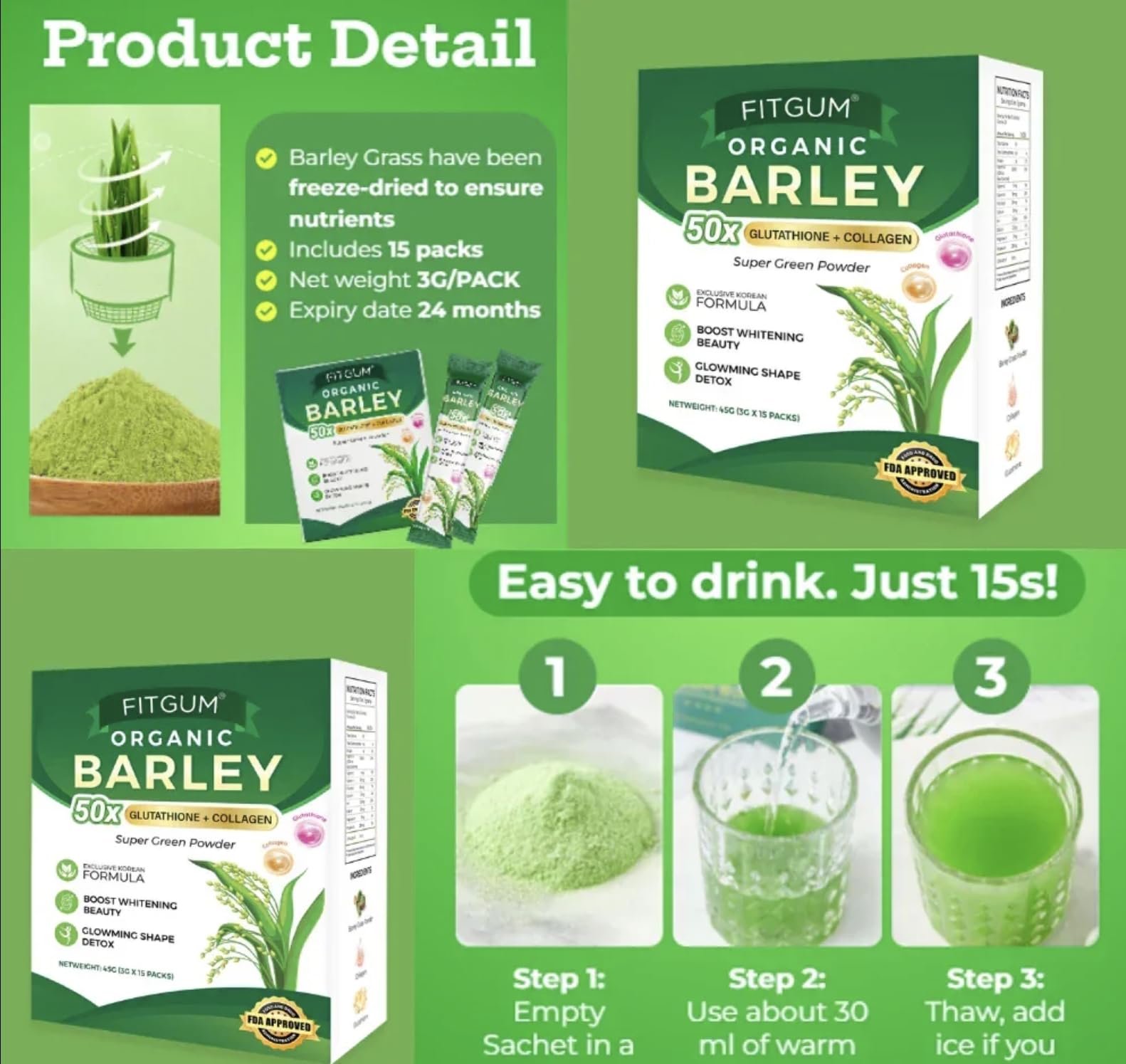 glutathione gum Amazon.com: FIT Gum Organic Barley 50X Glutathione & Collagen Super Green  Powder