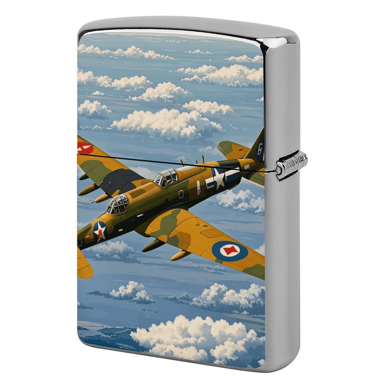 World War 2 Aircraft Airplane Lighter Case for Men, Personalized Lighter Cover for Valentine's Day Gifts, Flip-Top Lighters Shell for Outdoor, Portable Lighters Protective Sleeve