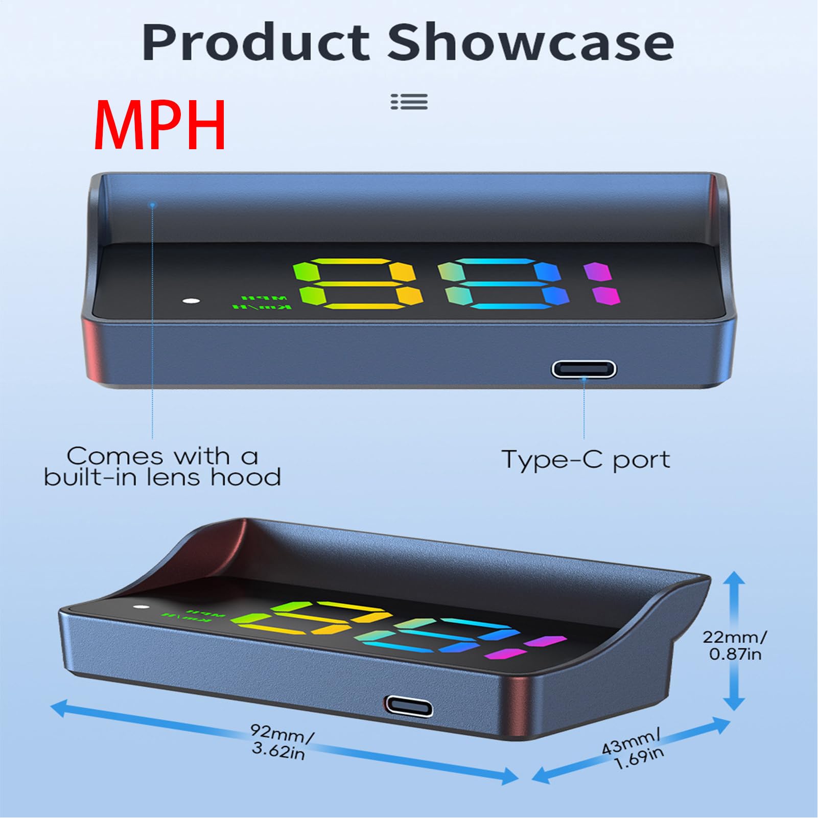 Digitaler GPS-Geschwindigkeitsmesser, Frontscheiben-HUD-Display, Dual- Geschwindigkeitsanzeige, für Polymer-Verbundmaterial, Armaturenbrett-Projektionsfunktion, Höhenmesser,