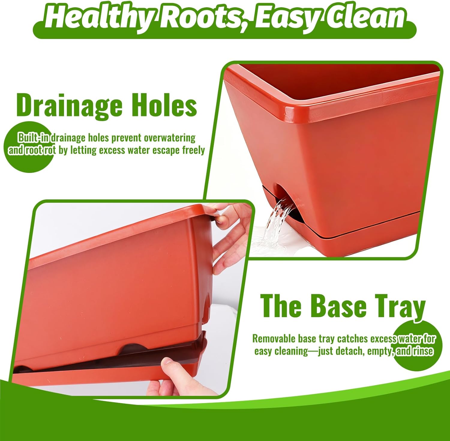 7 Pack Window Box Planters, 17 Inch Plastic Rectangular Flower Pots for Indoor/Outdoor Plants, Herbs, Vegetables, Includes Trowel, Waterproof Mat & Gloves (Brick-red)