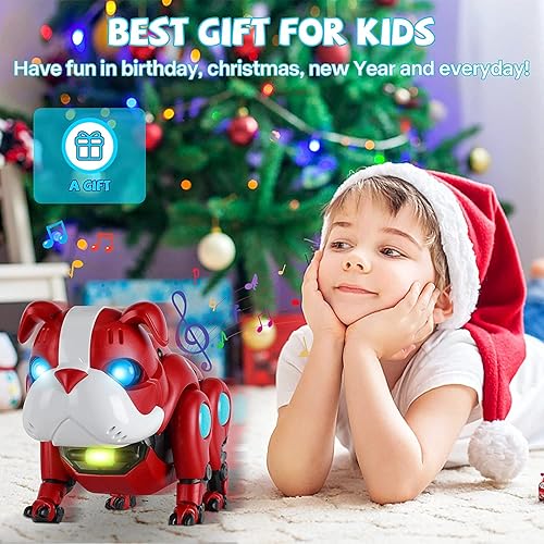 Miniatura 7 de Perro robot mascotas robóticas interactivas inteligentes control de voz juguetes de música iluminados para niños caminatas electrónicos pug cachorro